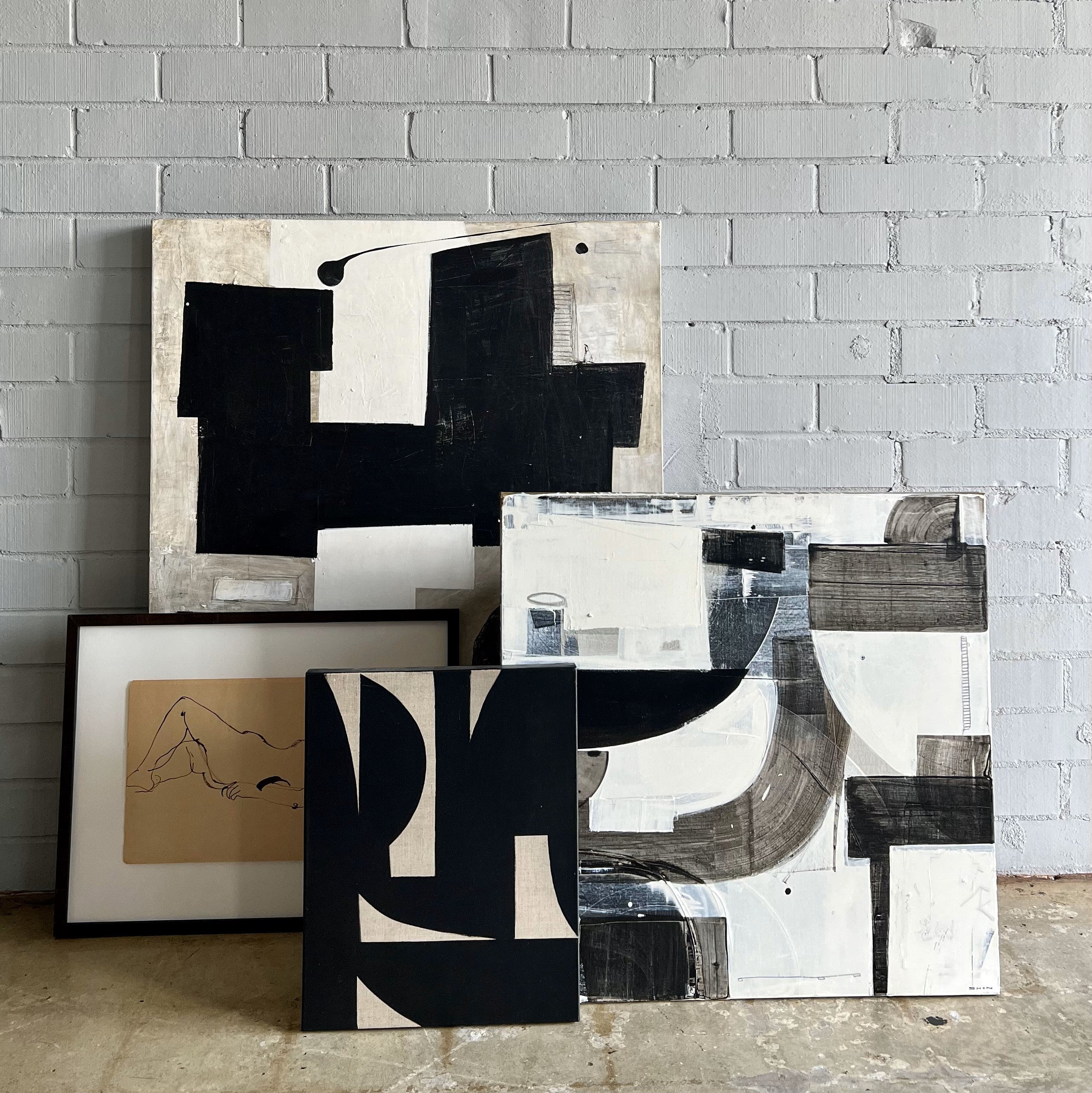 STEPHEN SHON ACRYLIC + INK ON RAW LINEN