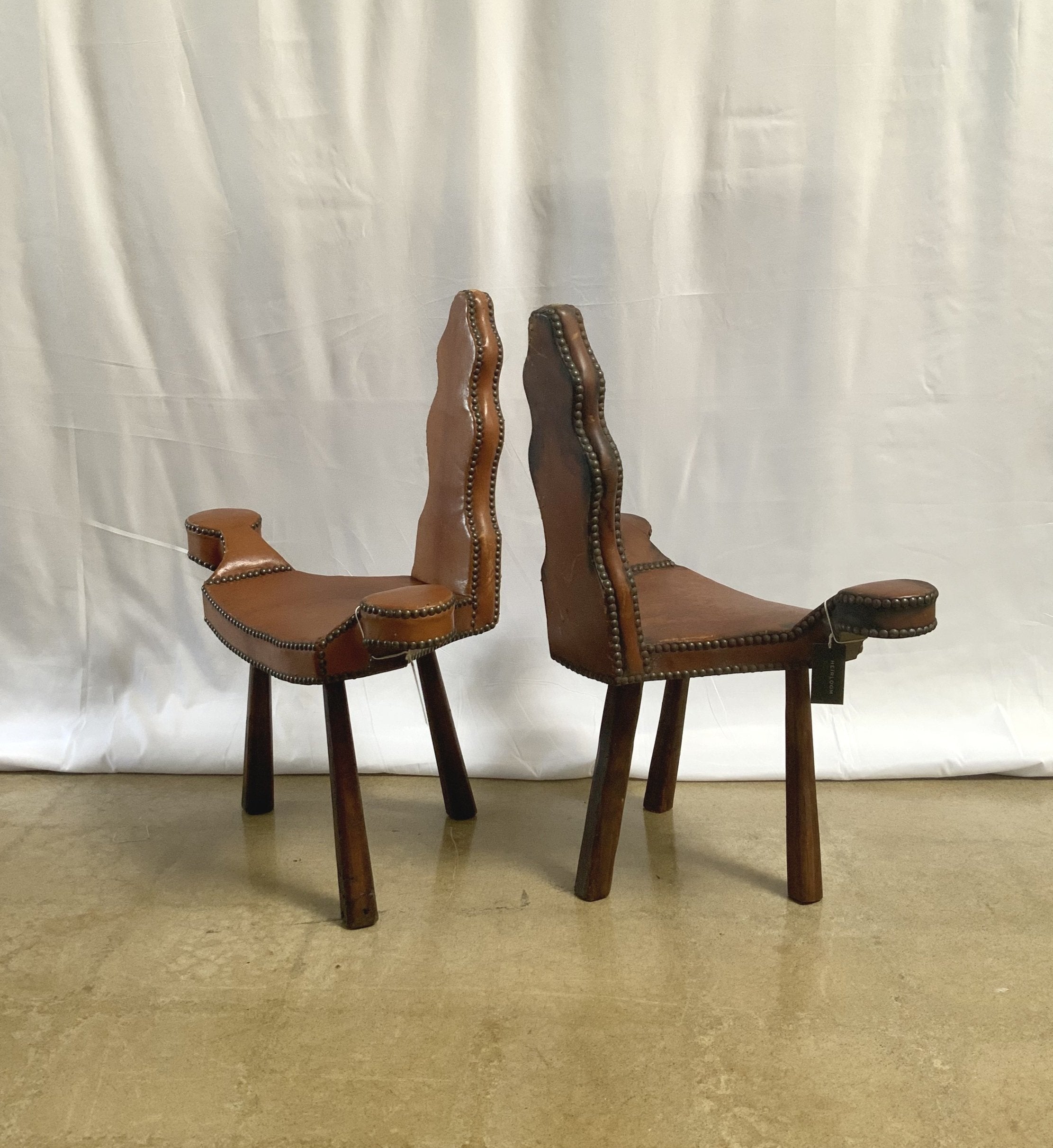 PRIMITIVE SPANISH LEATHER STOOL