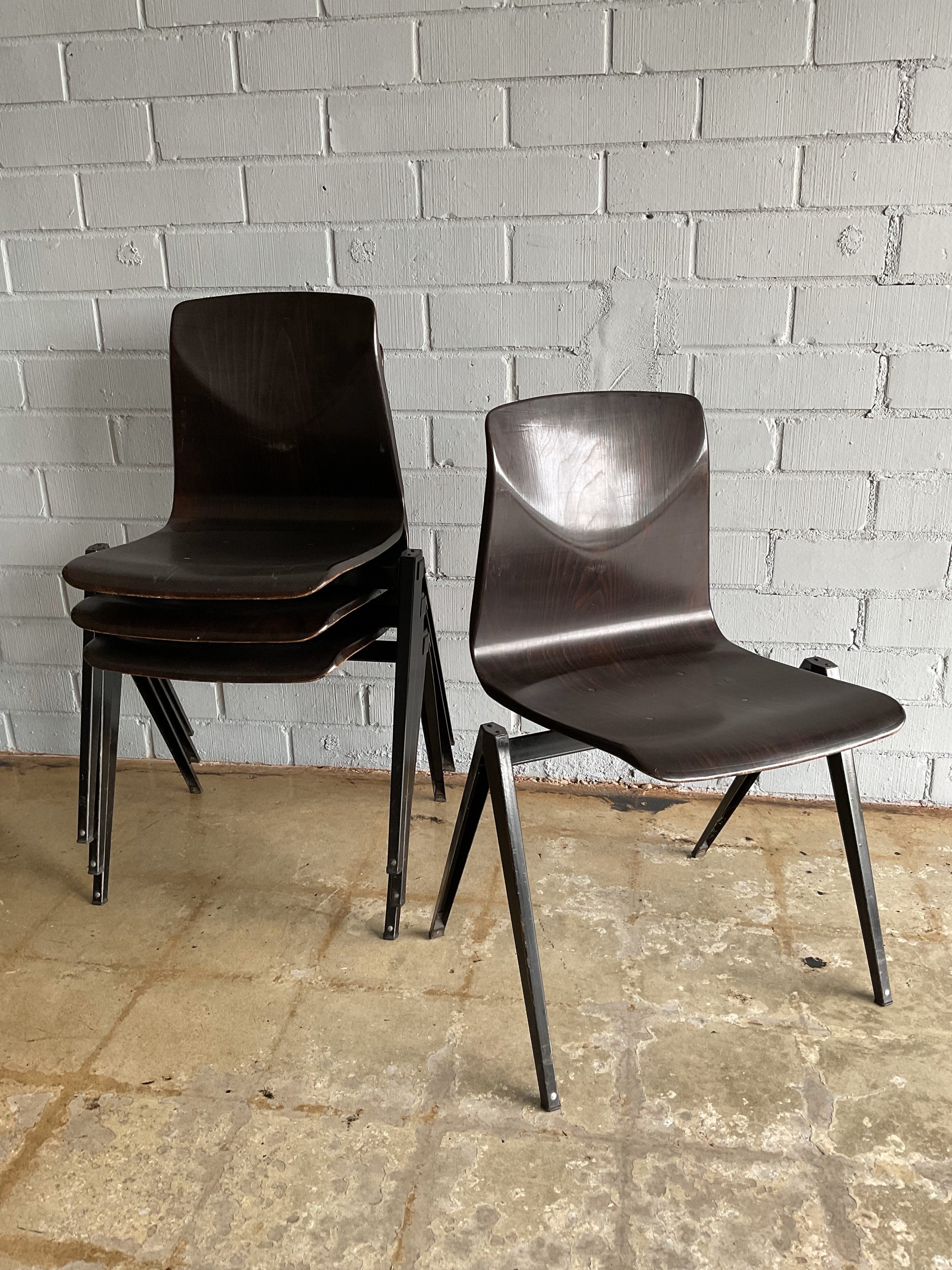 GALVANITAS STACKABLE INDUSTRIAL CHAIRS, SET OF FOUR