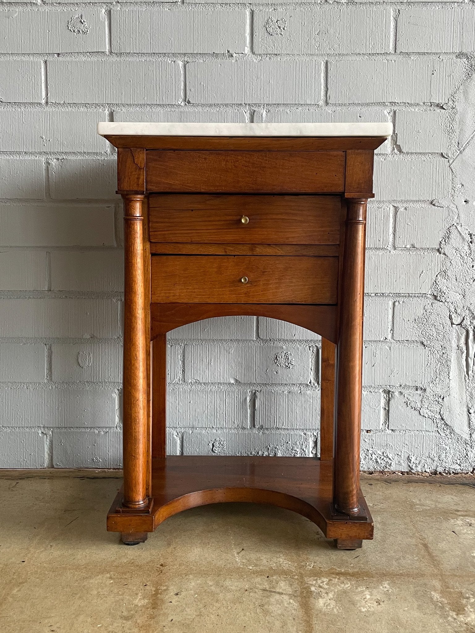 ANTIQUE SIDE TABLE WITH WHITE MARBLE TOP