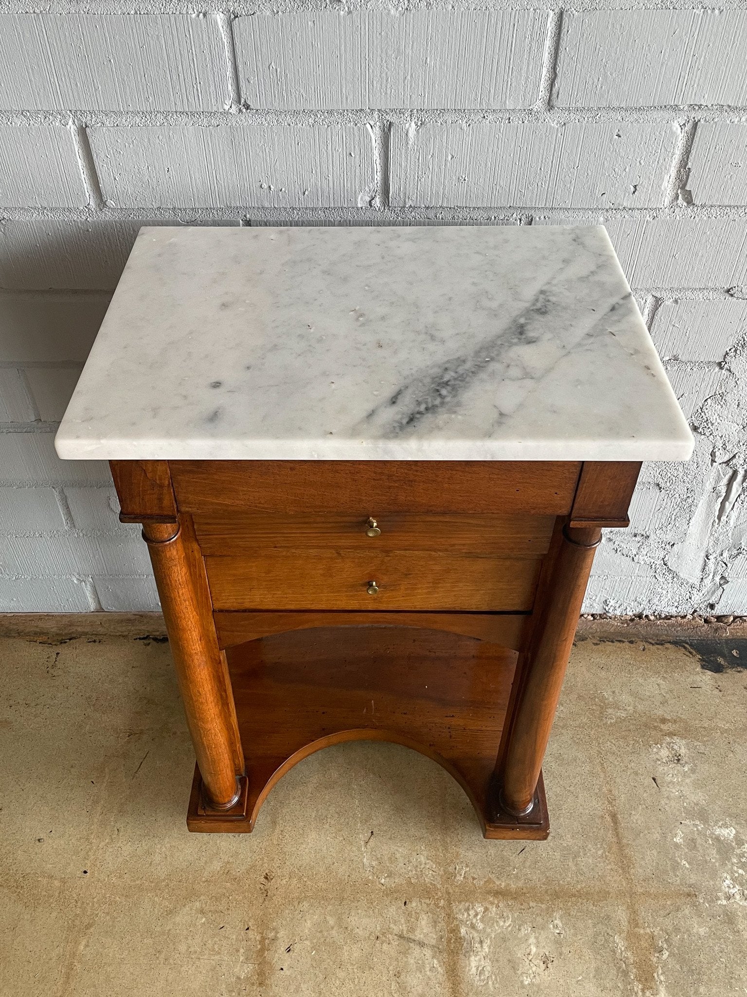 ANTIQUE SIDE TABLE WITH WHITE MARBLE TOP