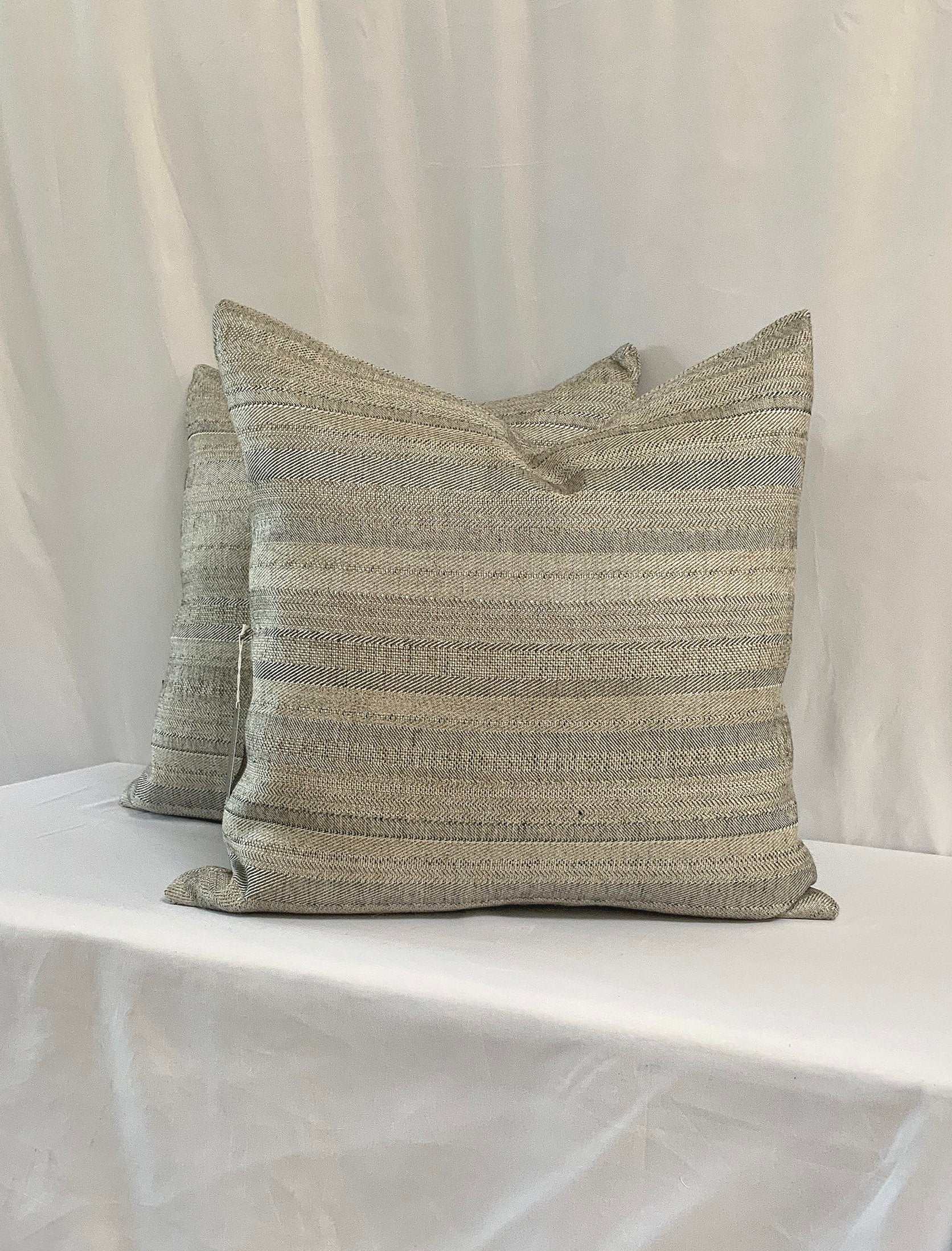 SILVER + TAUPE HERRINGBONE PILLOW